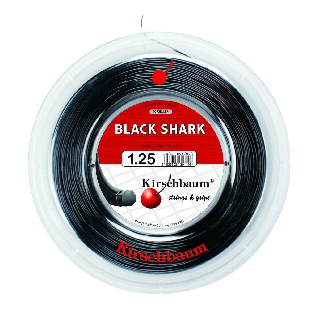 Kirschbaum Tennissaite Black Shark (Haltbarkeit+Spin) schwarz 200m Rolle, Saitendicke: 1.30