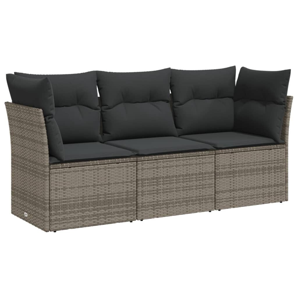 vidaXL Gartenlounge-Set 3-tlg. Garten-Sofagarnitur mit Kissen Grau Poly Rattan, (1-tlg)