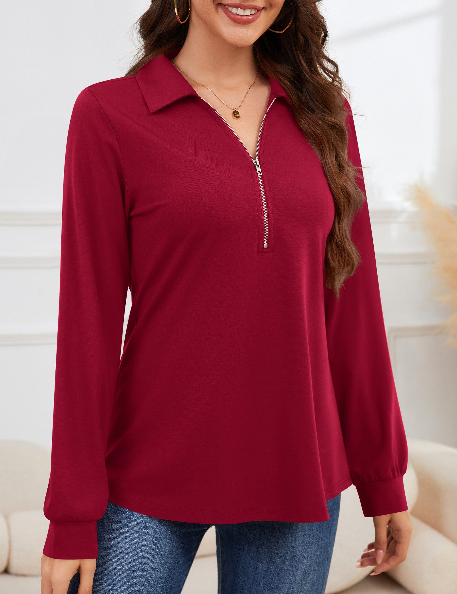 Beluring Langarmbluse Damen Langarm Bluse – V-Ausschnitt, Langarmshirt, mit günstig online kaufen