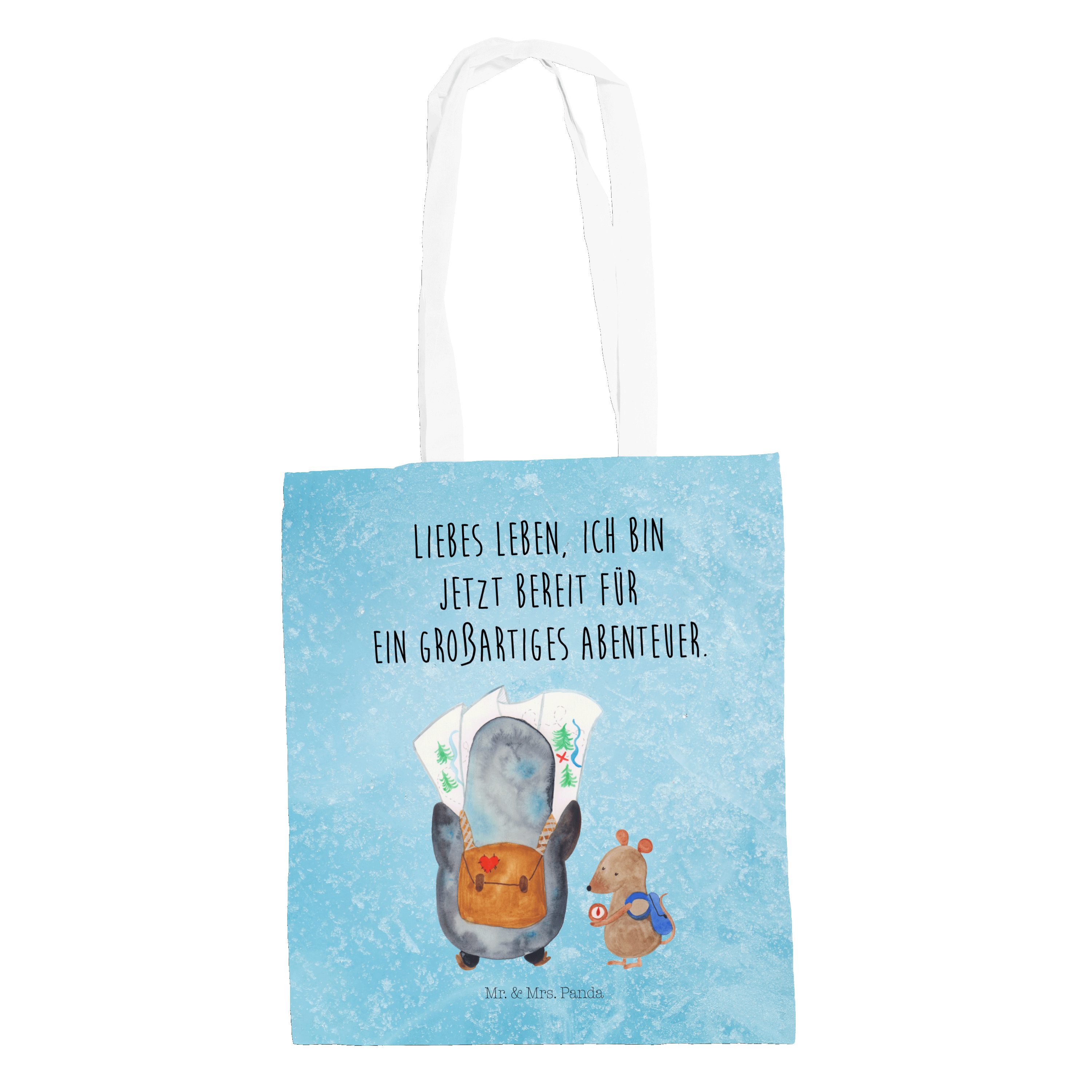 Mr. & Mrs. Panda Tragetasche Pinguin & Maus Wanderer - Eisblau - Geschenk, Beuteltasche, Abenteure (1-tlg)