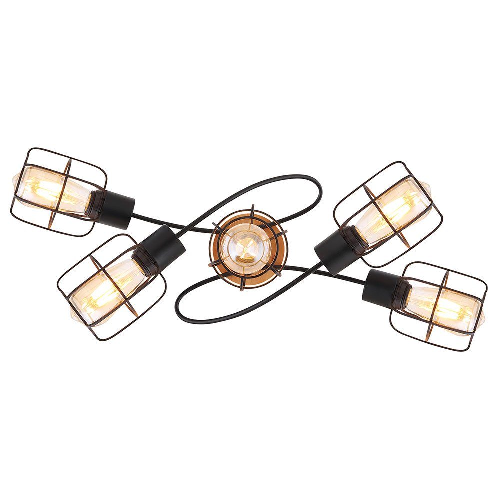 etc-shop LED Deckenspot, Leuchtmittel nicht Metall cm 68 Wohnzimmerlampe inklusive, Deckenleuchte Gitter 5 Holz L Flammig