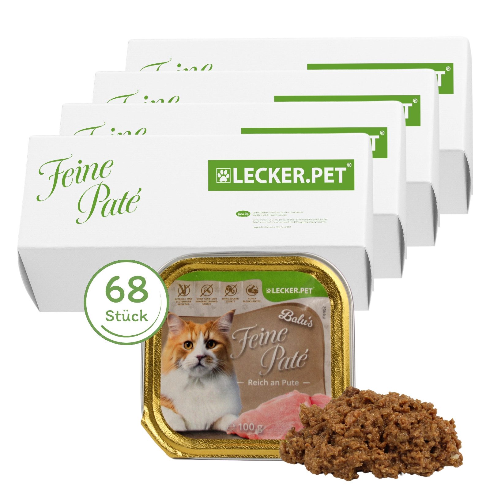 Lyra Pet 68 x 100 g Lecker.Pet® Balu's Feine Paté Reich an Pute Nassfutter Pute, 17St.