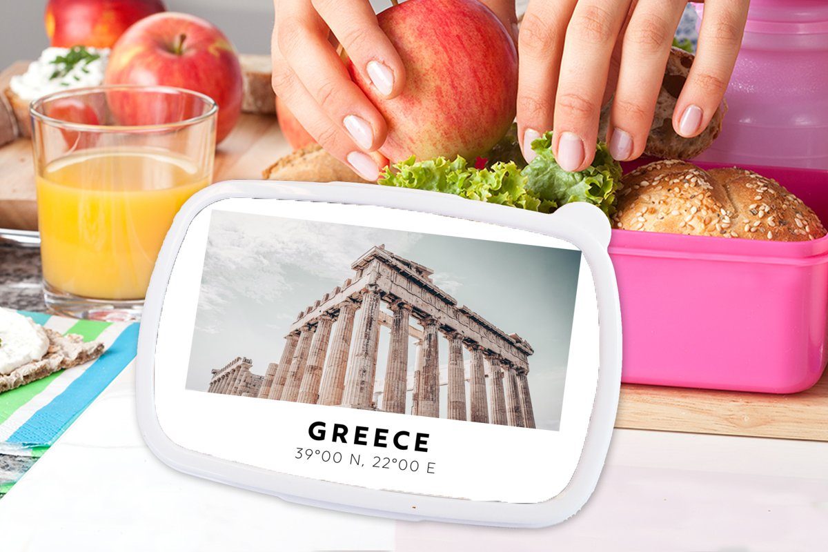 Kunststoff, MuchoWow Brotbox Griechenland - rosa Athen, Mädchen, (2-tlg), - für Parthenon Erwachsene, Kinder, Lunchbox Kunststoff Snackbox, Brotdose