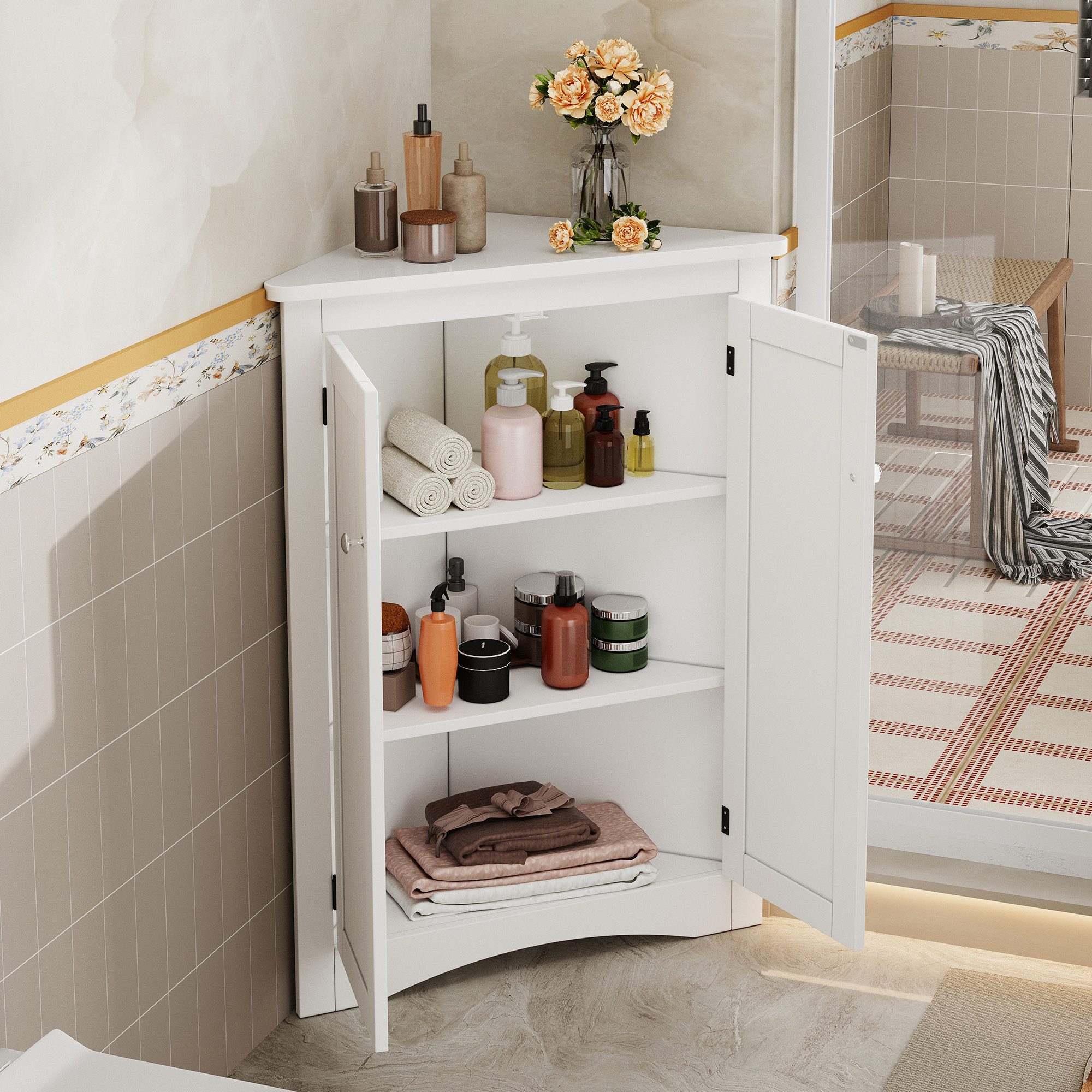 Flieks Eckschrank (1-St., B61,5xT34,5xH90 cm) Badkommode Mehrzweckschrank E günstig online kaufen