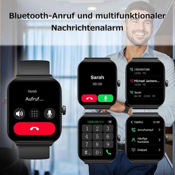 Wanhonghui Fur Herren mit Telefonfunktion Touchscreen Smartwatch (1,95 Zoll, Android iOS), mit Herzfrequenz, SpO2, Schlafmonitor IP68 Wasserdicht Schrittzähler