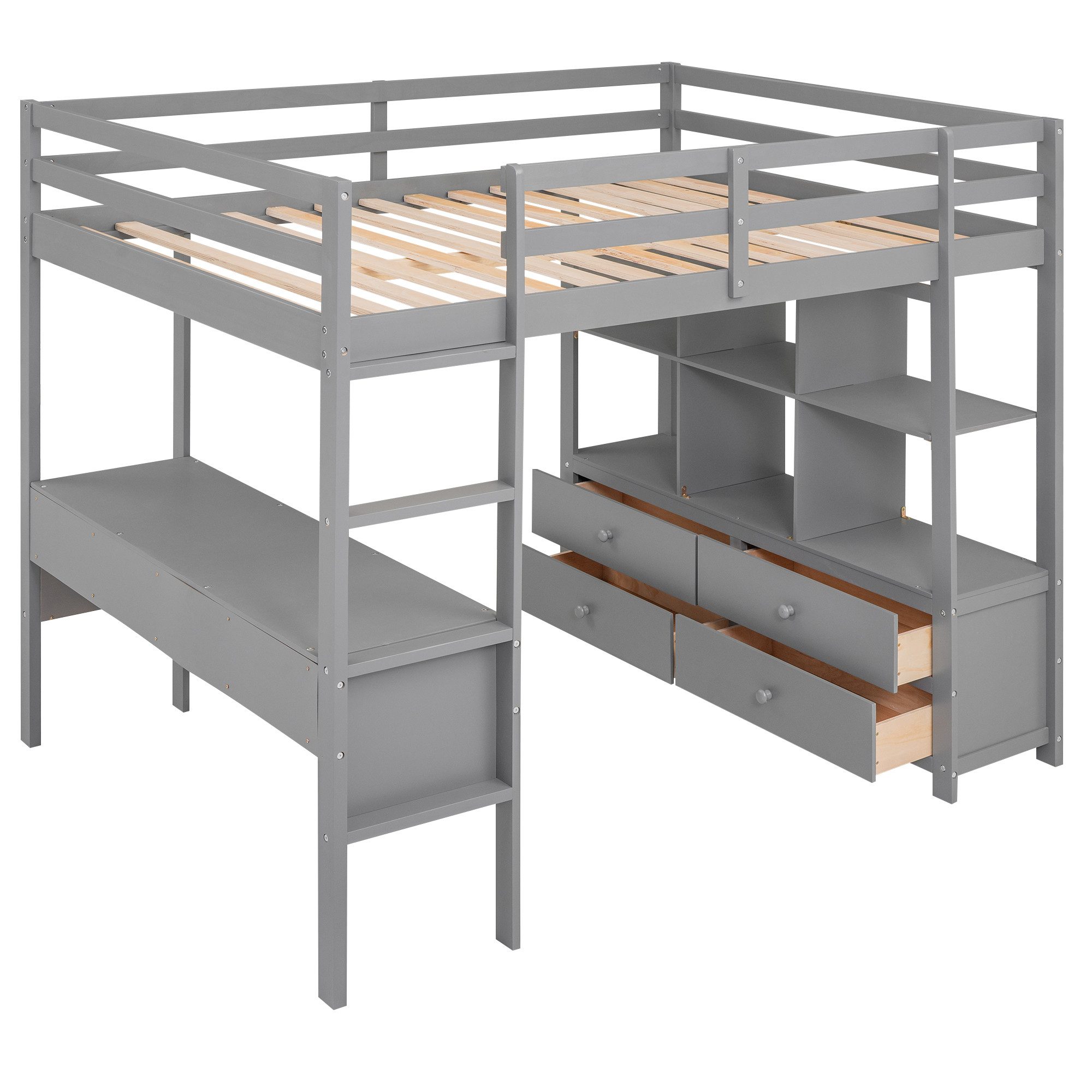 SOFTWEARY Hochbett (Doppelbett mit Lattenrost, Schreibtisch günstig online kaufen