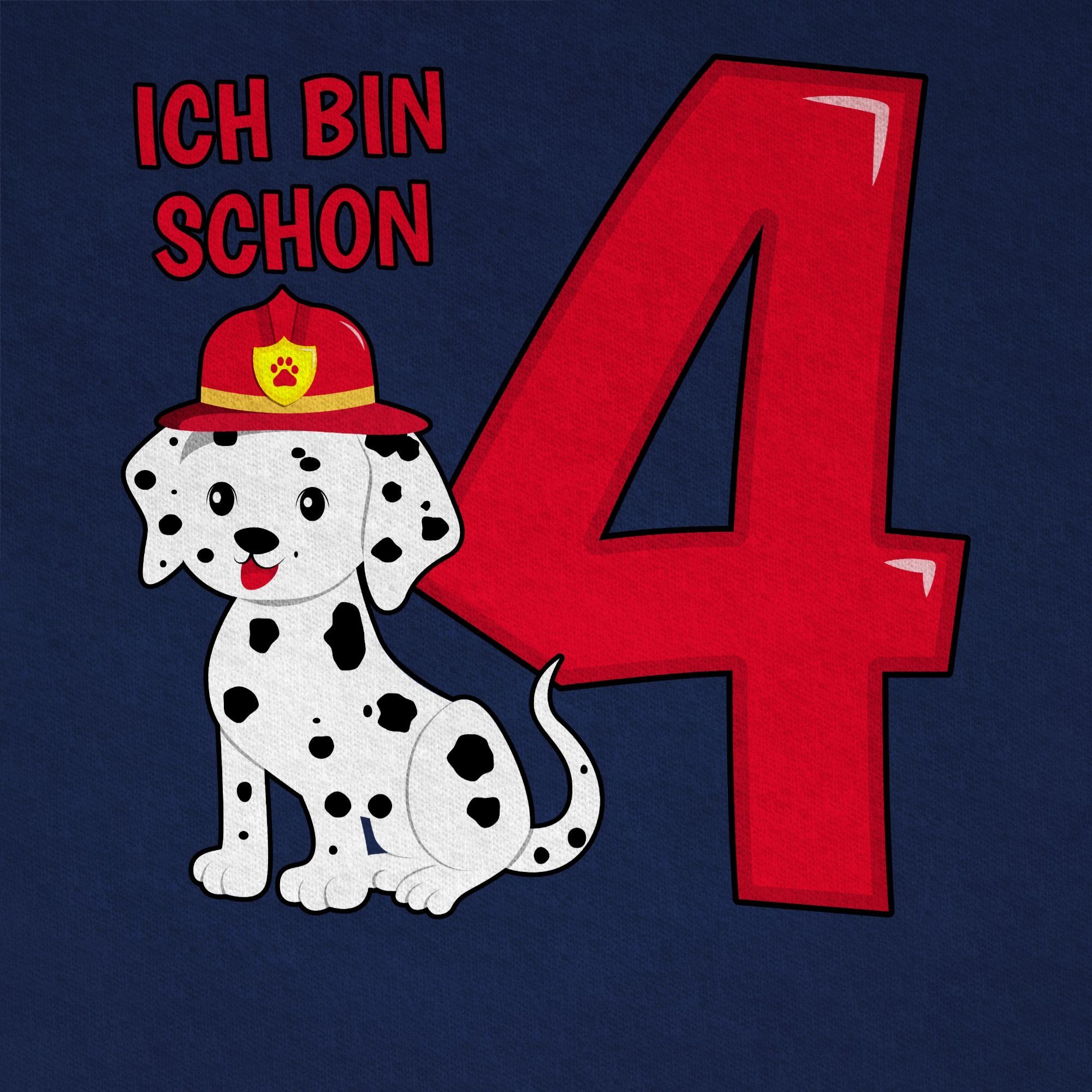 Shirtracer T-Shirt Ich bin vier Hund 4. Feuerwehr Geburtstag Dunkelblau schon 01