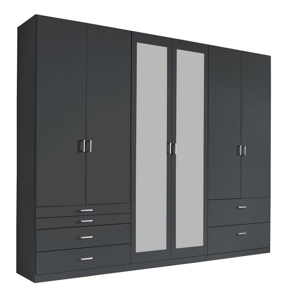 rauch Drehtürenschrank Kleiderschrank WILDBERG, Grau-Metallic Dekor, B 271  cm x H 210 cm, 6 Türen, 6 Schubladen, mit Spiegel