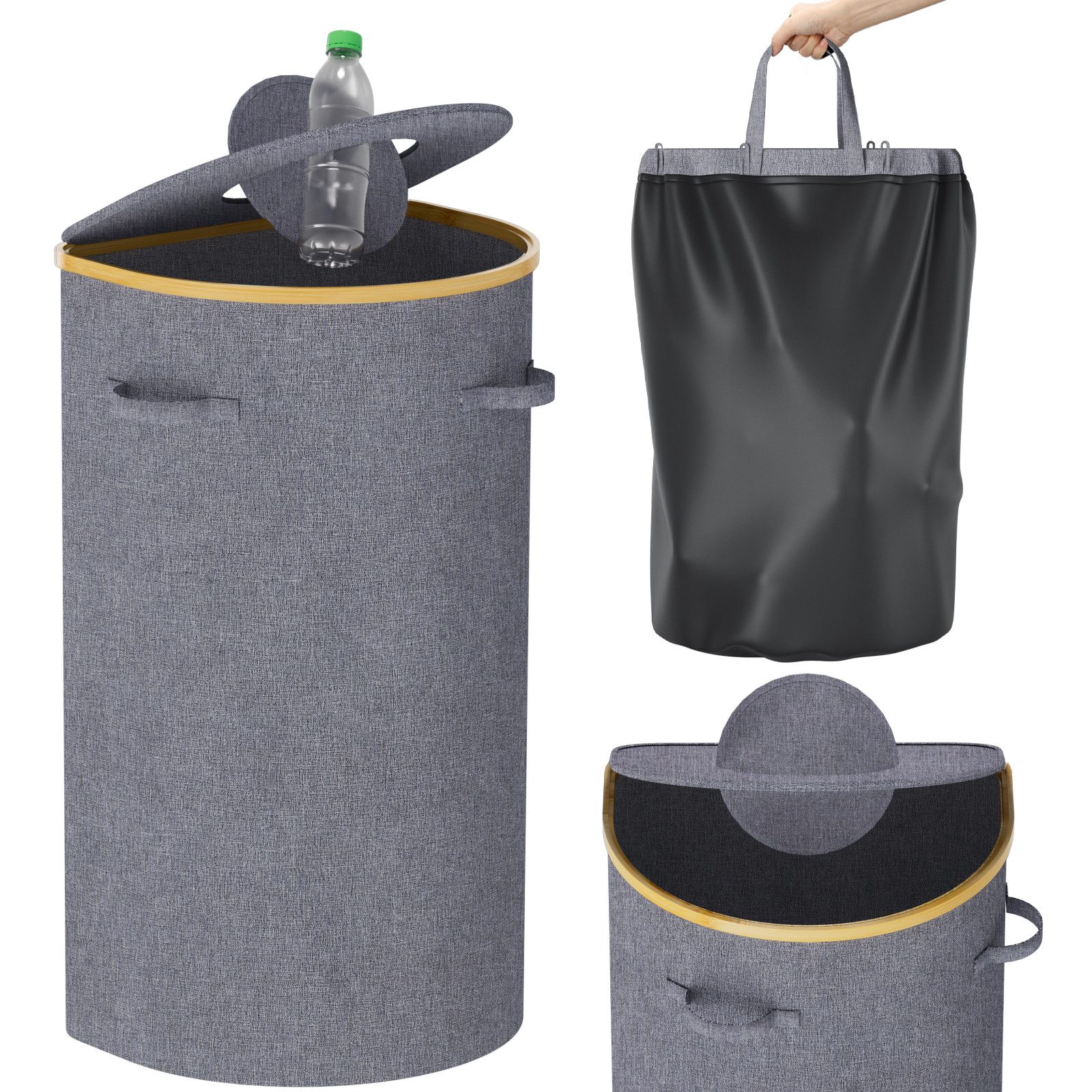 skelo Flaschenkorb Pfandflaschen Sammelbehälter mit Deckel 100L Flaschensammler, 100 l, 43x33x76 cm, Flaschensammler mit Loch Flaschen Organizer Pfandbehälter