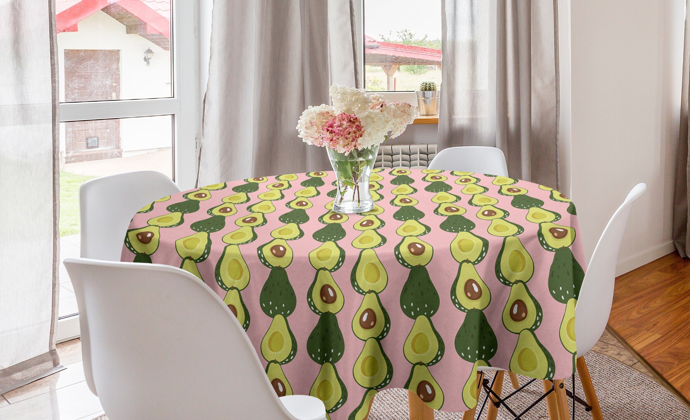 Abakuhaus Tischdecke Kreis Tischdecke Abdeckung für Esszimmer Küche Dekoration, Avocado Halbieren Tropic Frucht-Muster | Tischdecken
