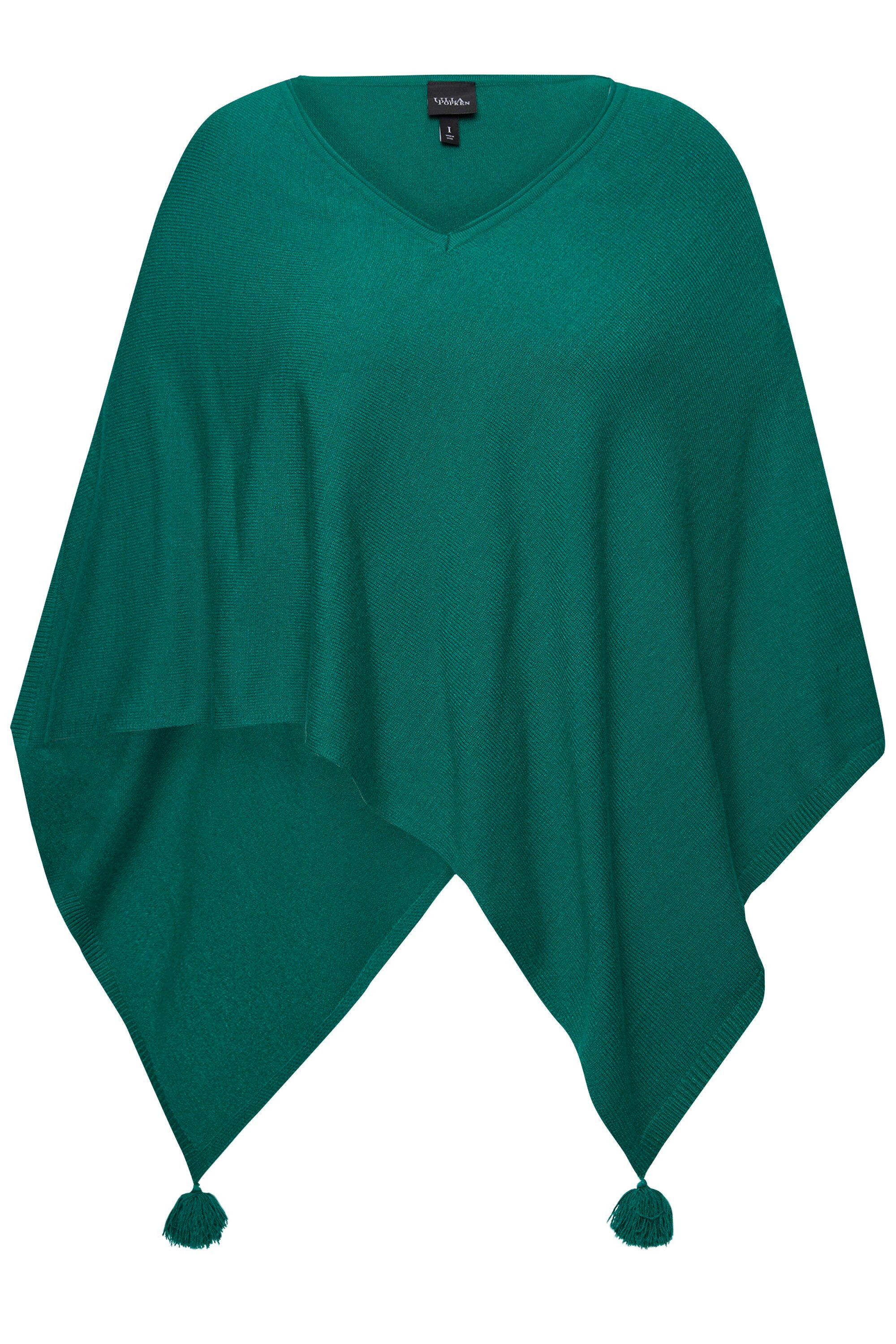 Ulla Popken Strickpullover Strick-Poncho Zipfelsaum Quaste günstig online kaufen