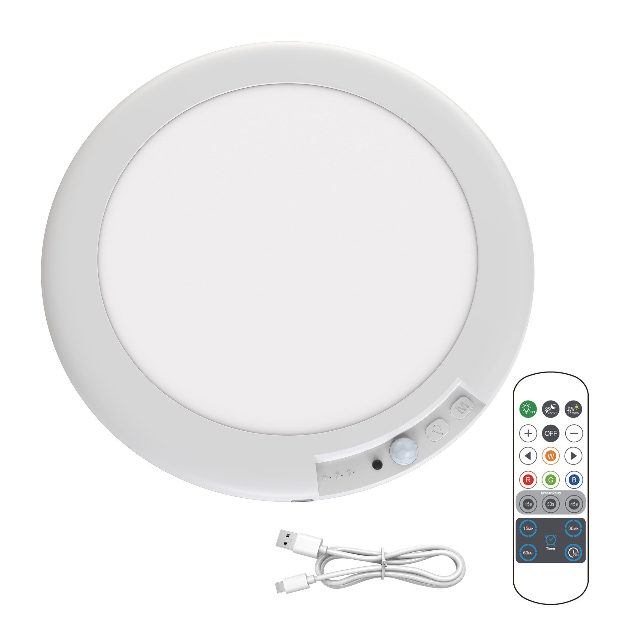 LOHAS-LED LED Deckenleuchte mit Bewegungssensor, RGBW Farbwechsel und 4000mAh Akku, LED fest integriert, neutralweiß + bunte RGB-Farben, 19 cm Akku-Panel-Leuchte mit Fernbedienung