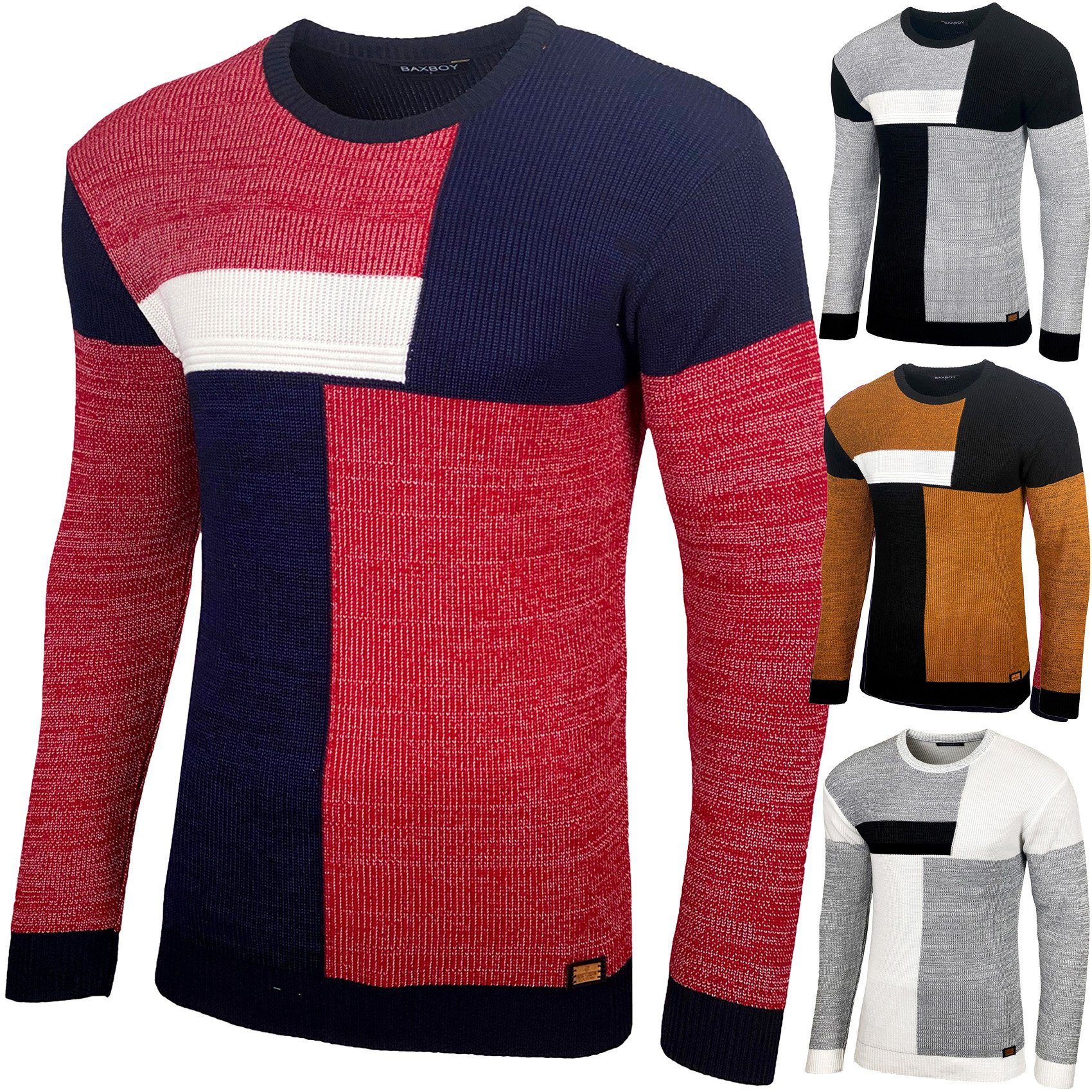 Strickpullover Baxboy Herren Pullover Strick-Pullover Rundkragen BB-52288