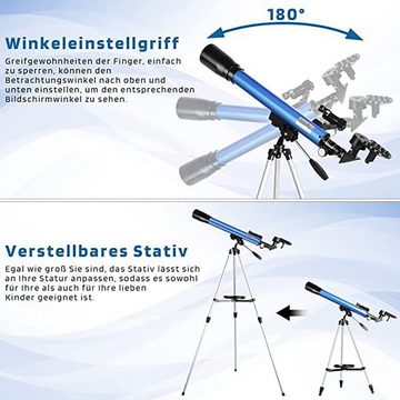 TELMU Teleskop F60050M Astronomie Refraktor Telescope, mit Stativ, HD, Handyhalterung, Rotpunktsucher