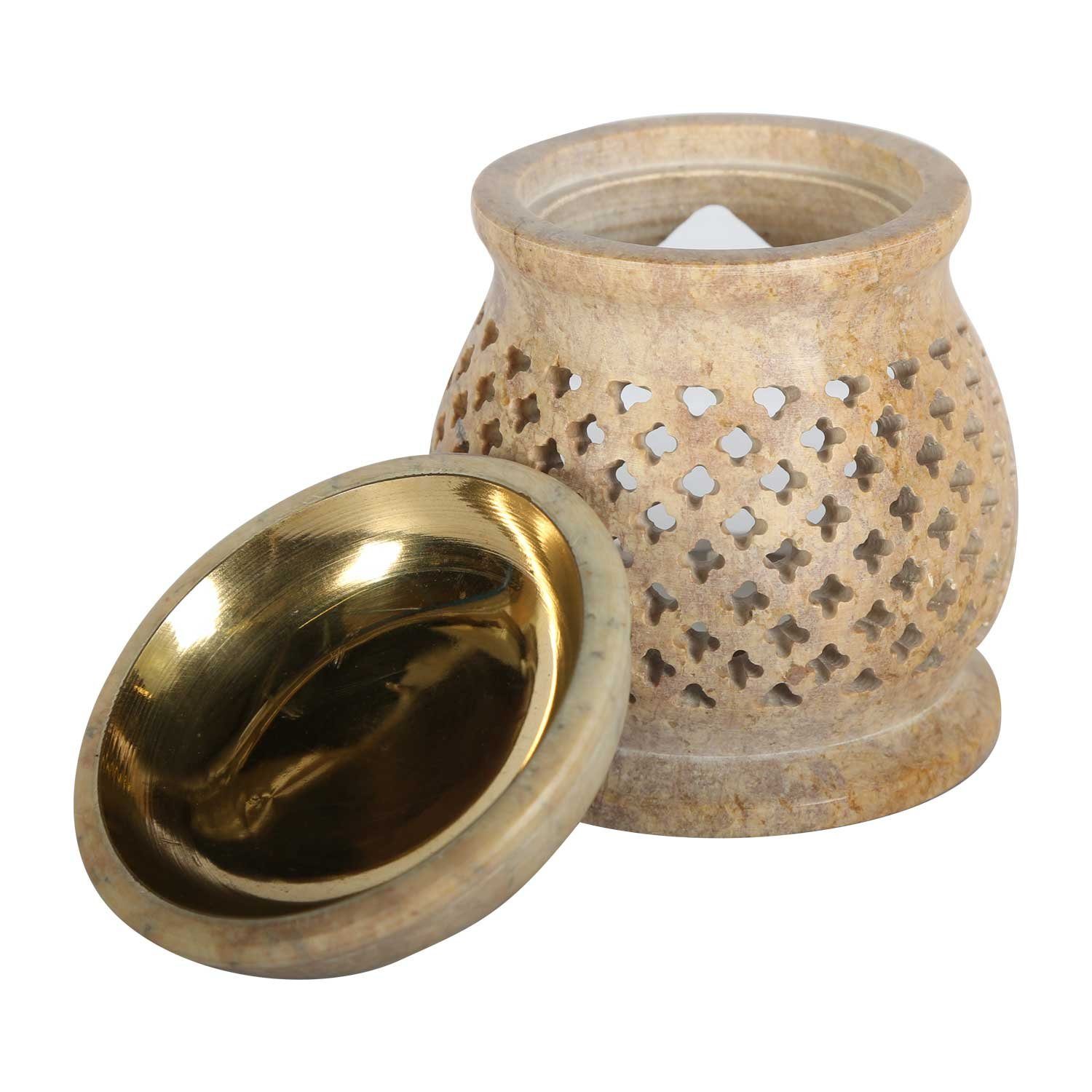 Duftlampe handgeschnitzt Namaste Orientalische Soapstone aus Duftlampe Teelicht, Casa Moro Beige Diffusor