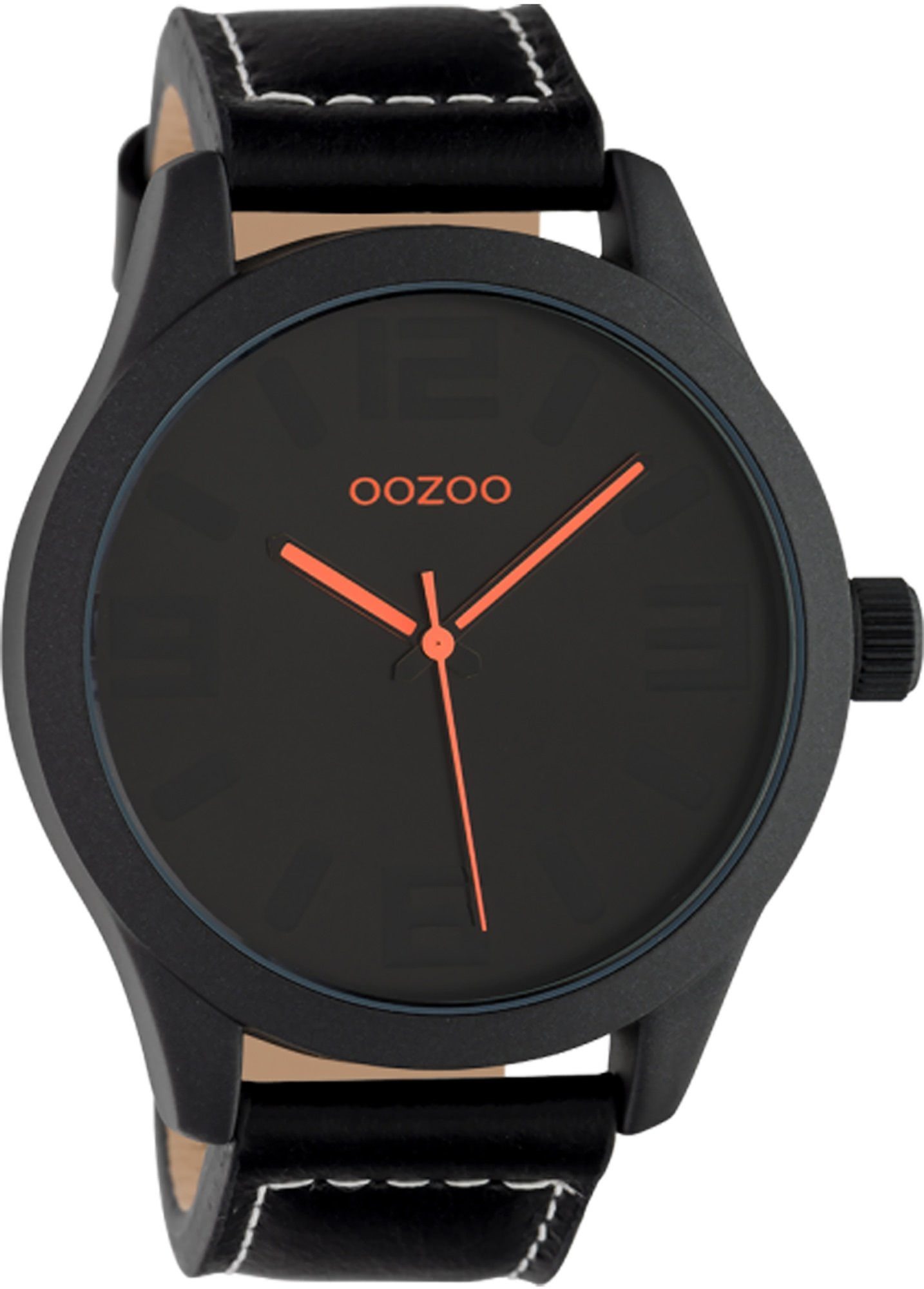 rund, OOZOO Herren groß Quarzuhr Analog, Lederarmband, (ca. Herrenuhr schwarz Oozoo Fashion-Style 46mm) extra Armbanduhr