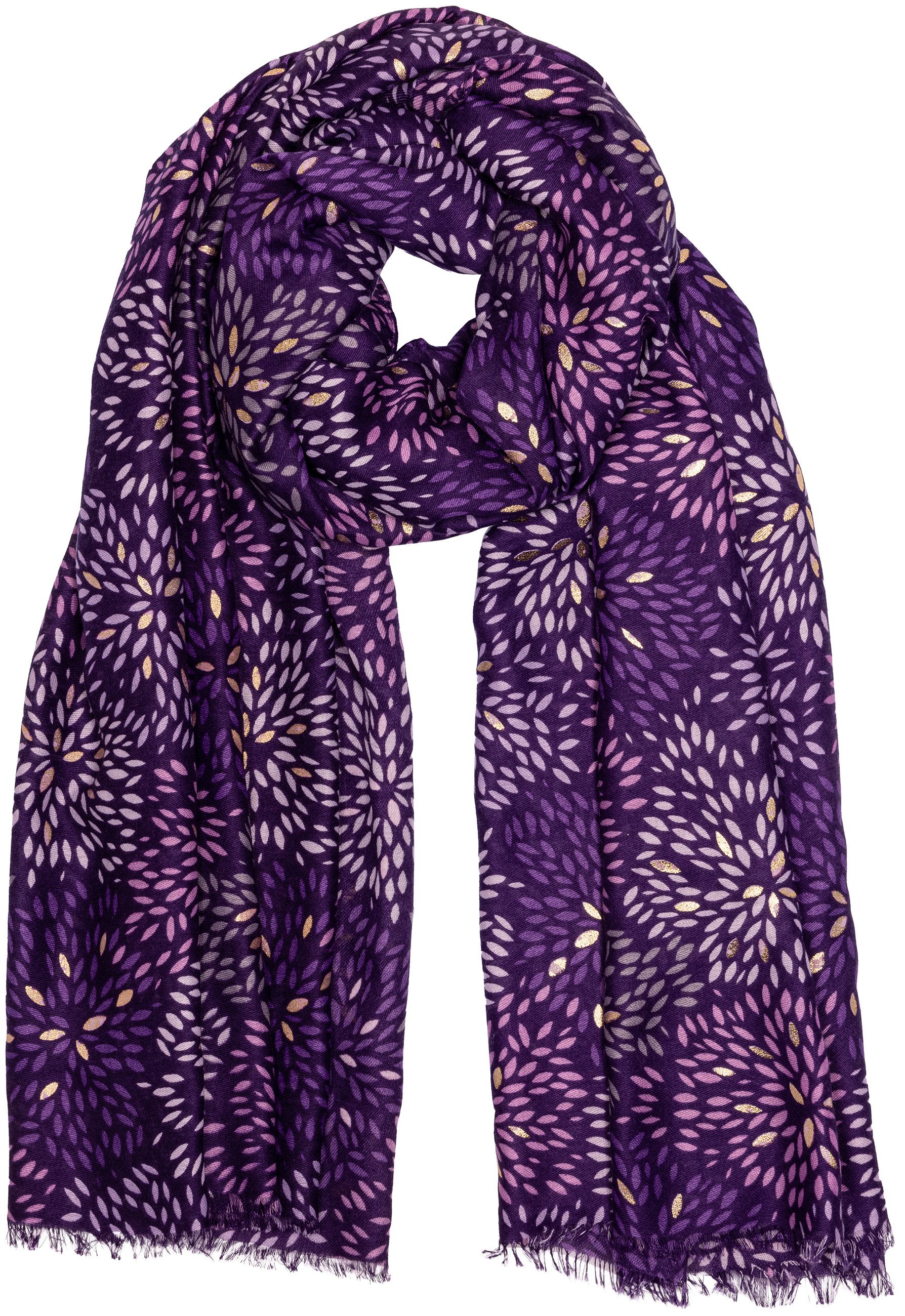 Modeschal SC517 Damen Schal mit stylish floralem Print und goldenen Akzenten