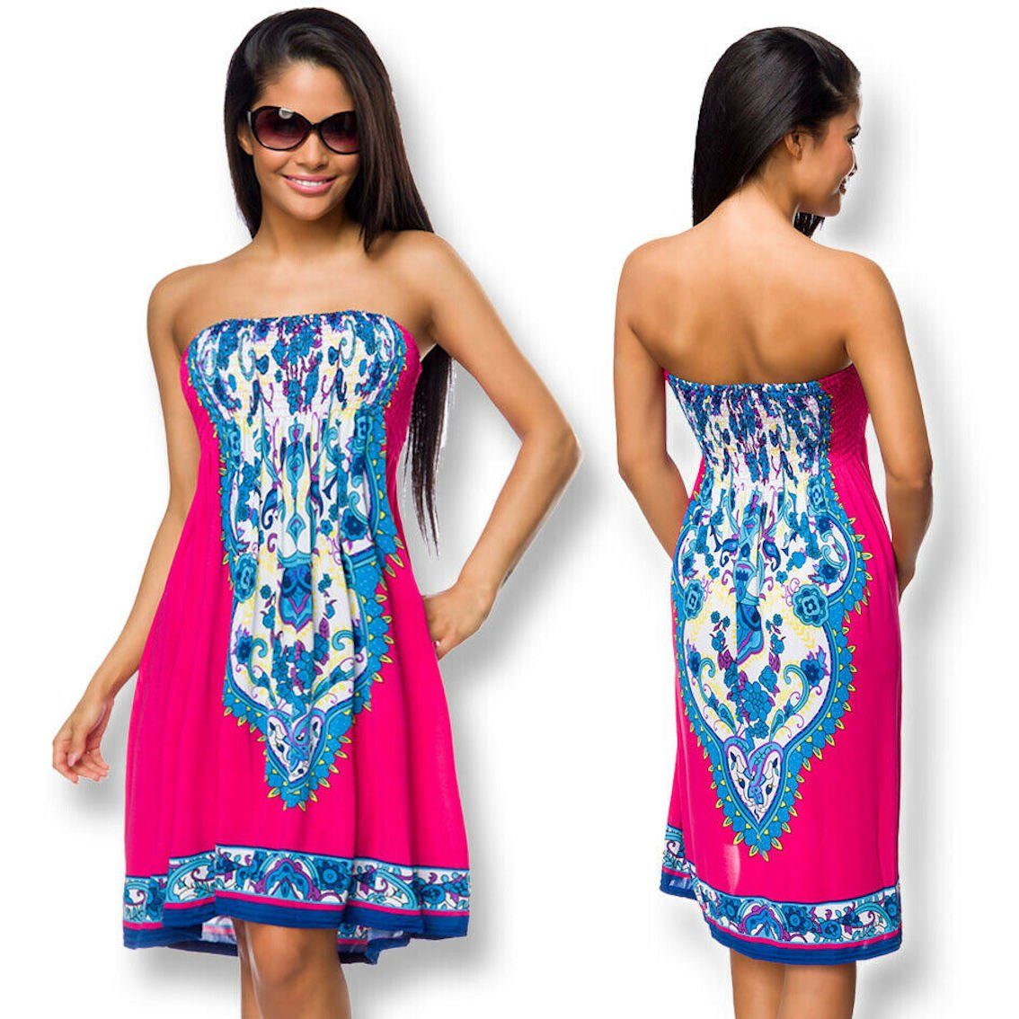 Strandkleid Bandeau-Kleid Bandeaukleid pink/gemustert Strandkleid Minikleid Sommerkleid