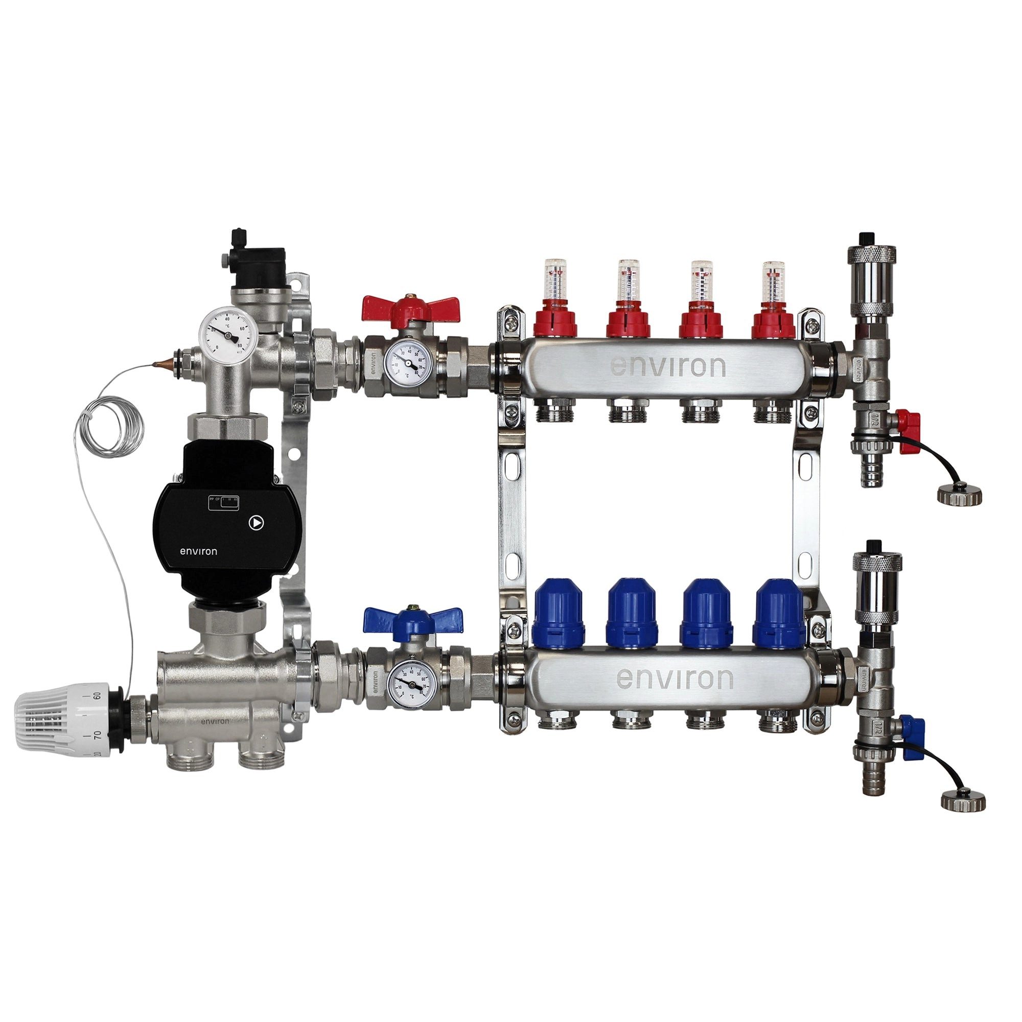 ganz24 Fußbodenheizung Festwertregelsetmit EcoStar 25/6 Pumpe. Heizkreisverteiler und Zubehör, (Set mit Heizkreisverteiler und Pumpe), Kompakte Bauweise