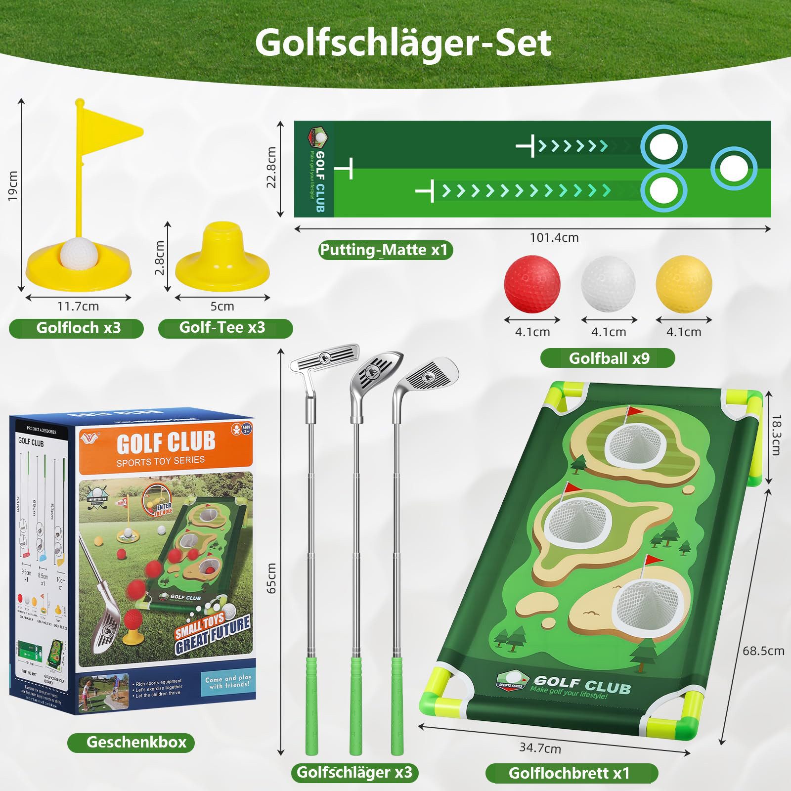 CLTYQ Minigolfschläger Minigolfschläger Kinder-Golfschlägerset (mit Puttingmatte), Gartenspiele für drinnen und draußen Geeignet für Kinder ab 3 Jahren