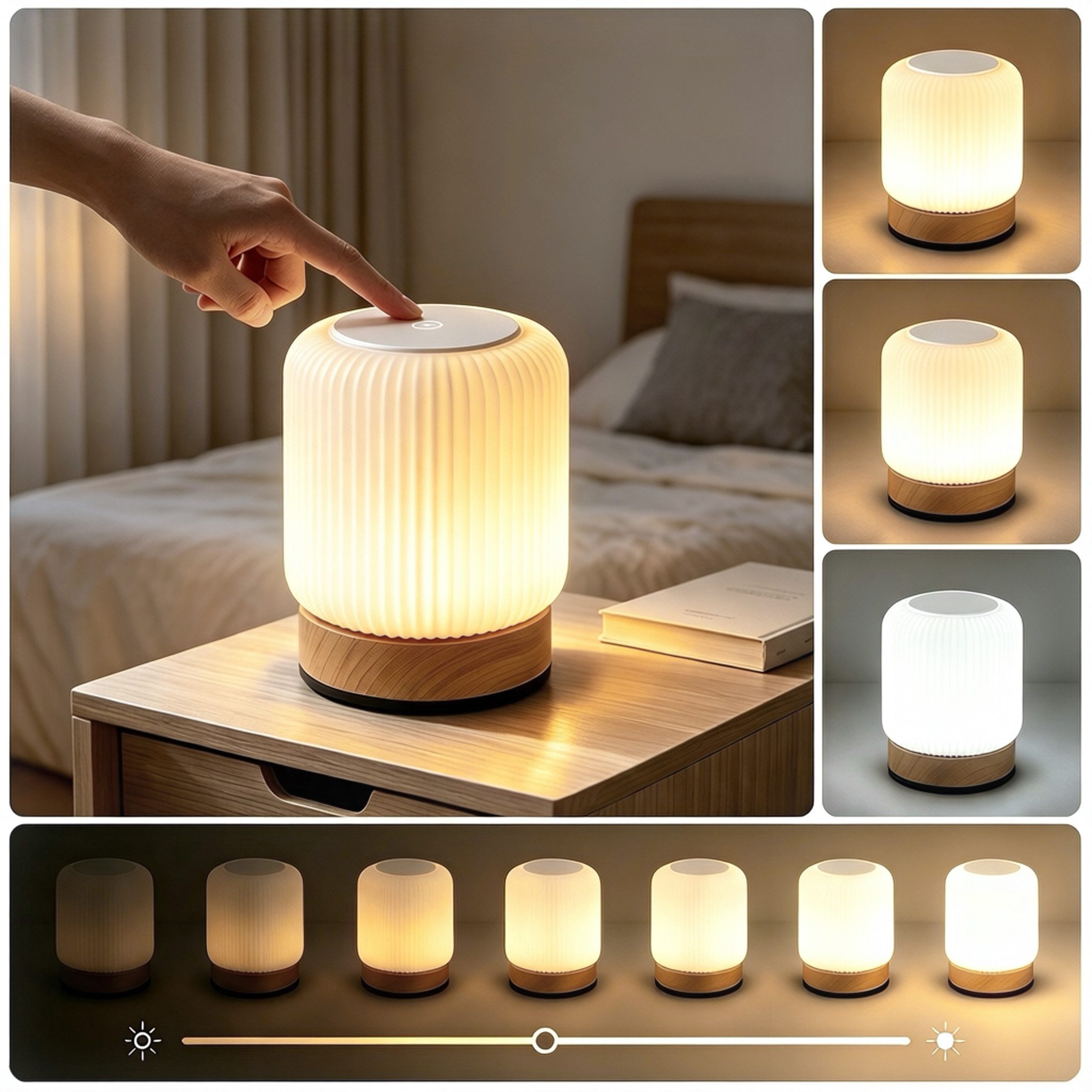 Fyrove LED Nachtlicht Touch‑Nachttischlampe, dimmbares LED‑Nachtlicht, USB‑Anschluss, LED fest integriert, Soft-Light-Touch-Steuerung,Nachtlicht für Kinder,3 Helligkeitsstufen