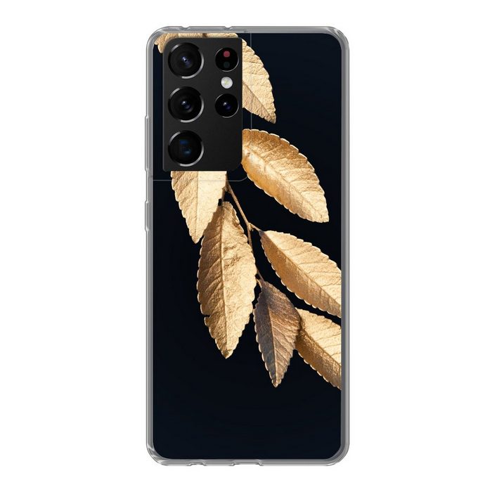 MuchoWow Handyhülle Blätter - Schwarz - Gold - Luxus - Pflanzen Phone Case Handyhülle Samsung Galaxy S21 Ultra Silikon Schutzhülle