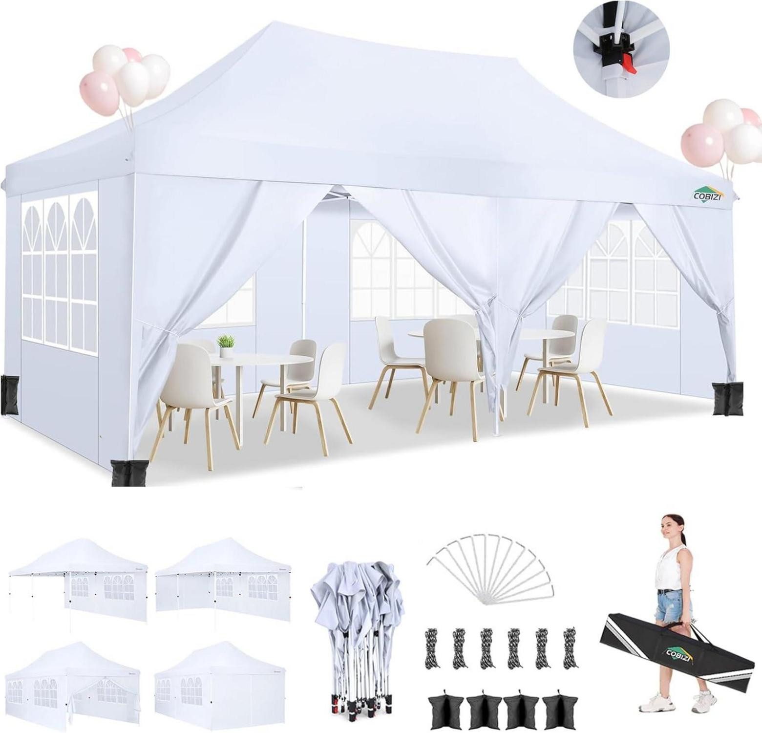 COBIZI Faltpavillon Faltpavillon 3x6m Wasserdicht Stabil Partyzelt mit 6 Seitenwänden