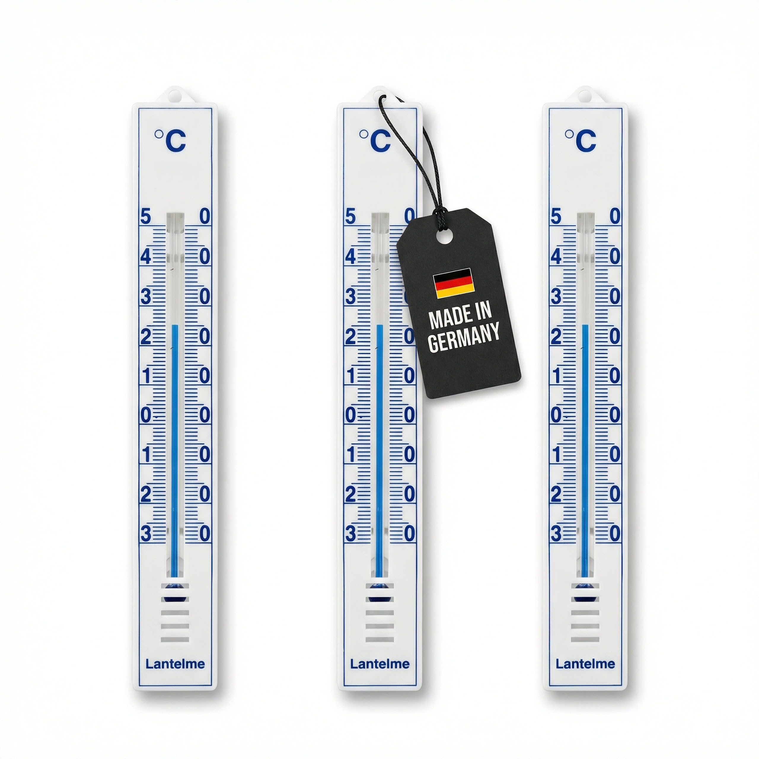 Lantelme Gartenthermometer 3 Stück für Innen und Außen Thermometer Set Analog Farbe Weiß 17cm, 3-tlg., Temperatur -30 bis 50°C, Außenthermometer Deutsche Herstellung