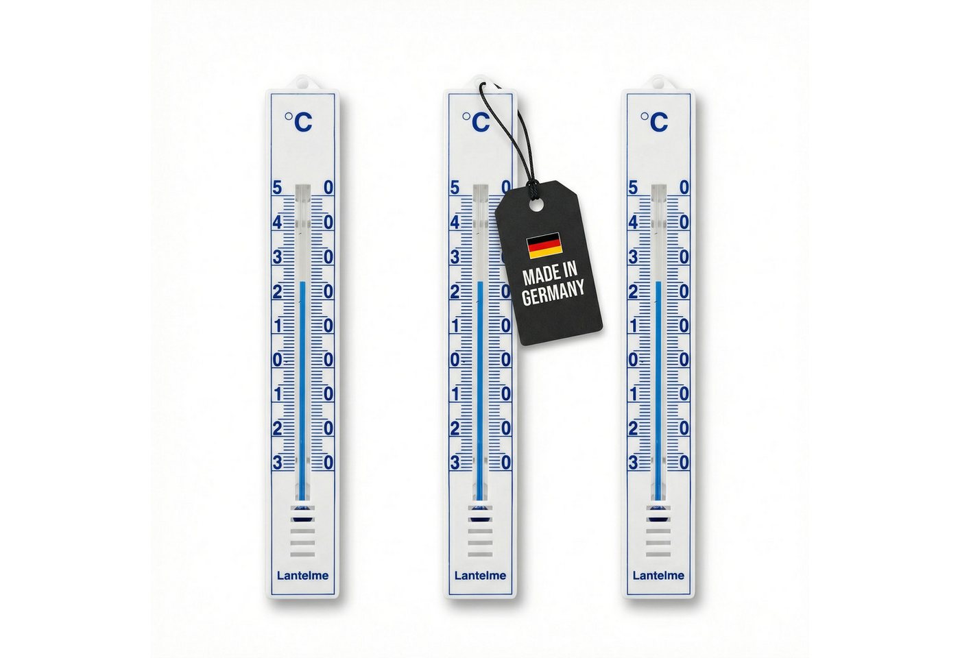 Lantelme Gartenthermometer 3 Stück für Innen und Außen Thermometer Set Analog Farbe Weiß 17cm, 3-tlg., Temperatur -30 bis 50°C, Außenthermometer Deutsche Herstellung
