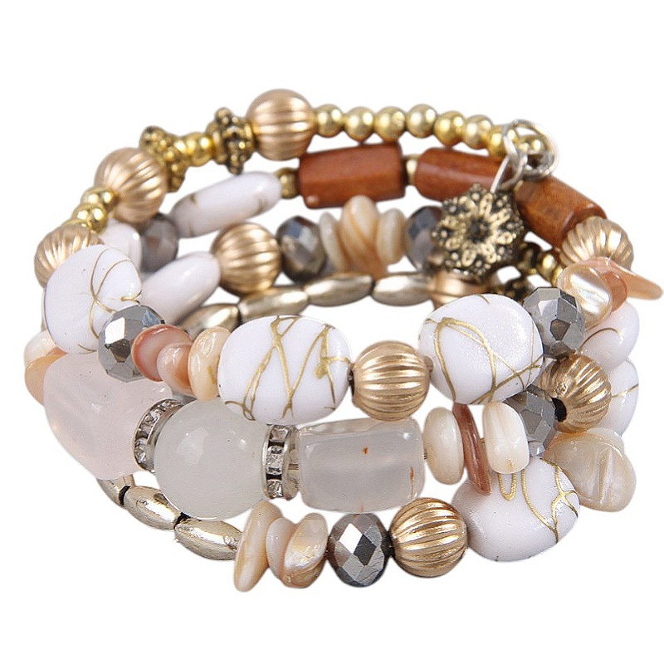 KARMA Armband Damen mehrreihig Türkis, Grün oder Weiß modern (dehnbar, Gesc günstig online kaufen