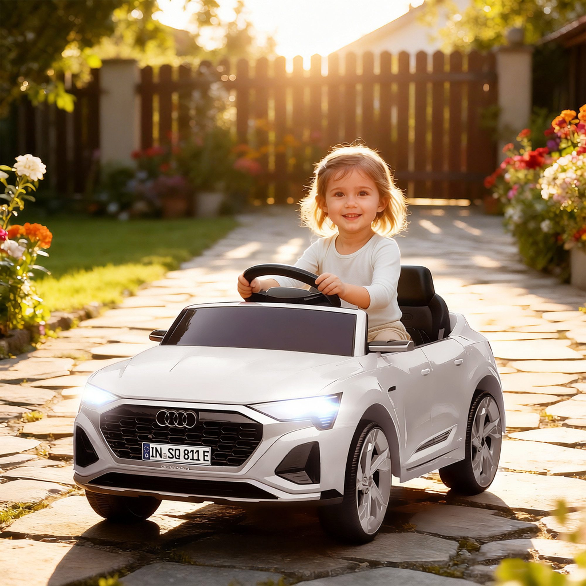AIYAPLAY Elektro-Kinderauto Kinder 12V Audi Q8 Kinderauto mit 2,4G Fernbedienung, 2 Motoren, Belastbarkeit 30 kg, (1-tlg), 3-5 km,h, für 3-4 Jahre Kinder, Weiß
