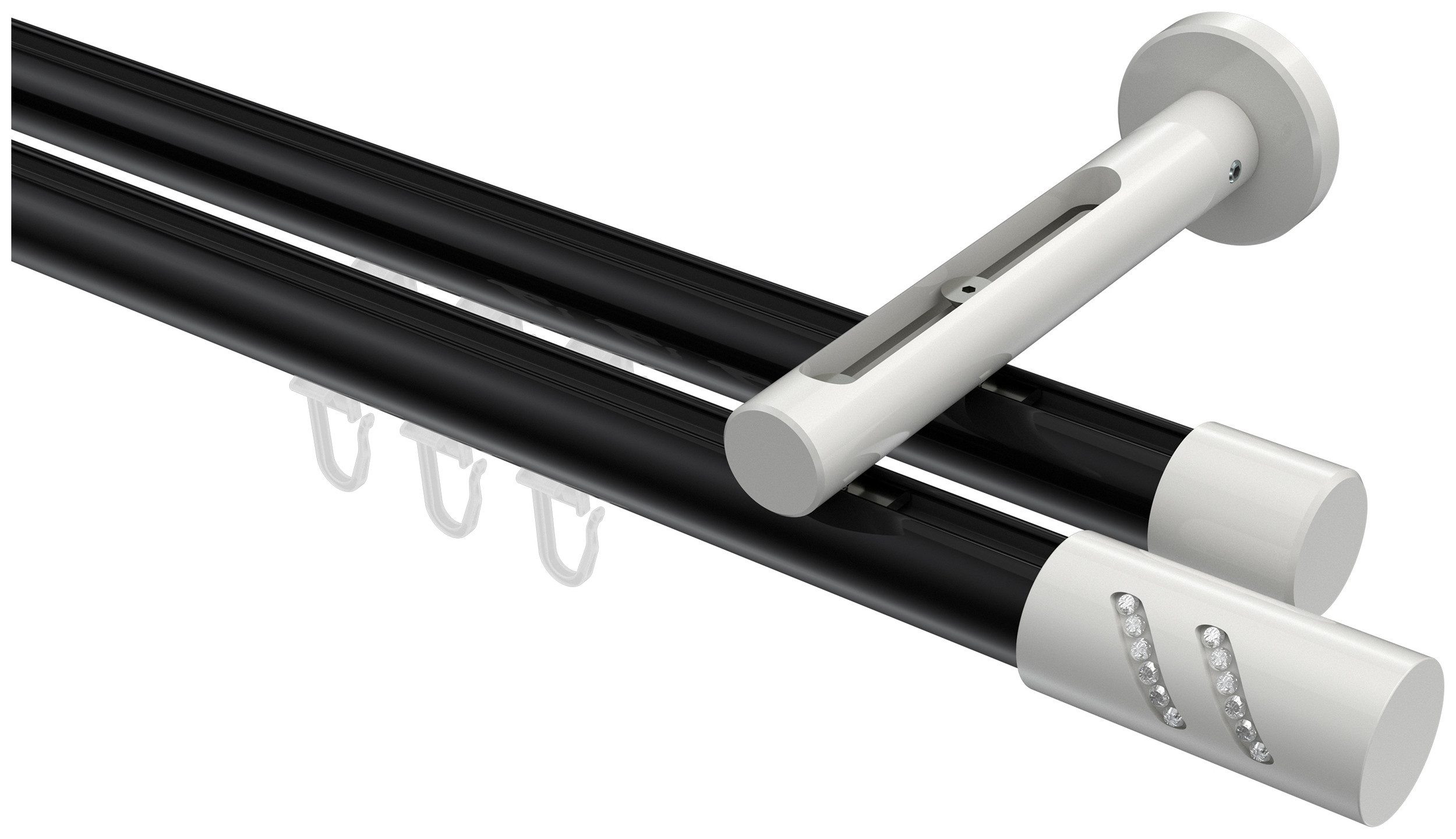 INTERDECO Innenlaufschiene Siteno Zoena, Ø 20 mm, 2-läufig, Fixmaß, kürzbar, Wandmontage, Aluminium, Schwarz / Weiß / Bicolor