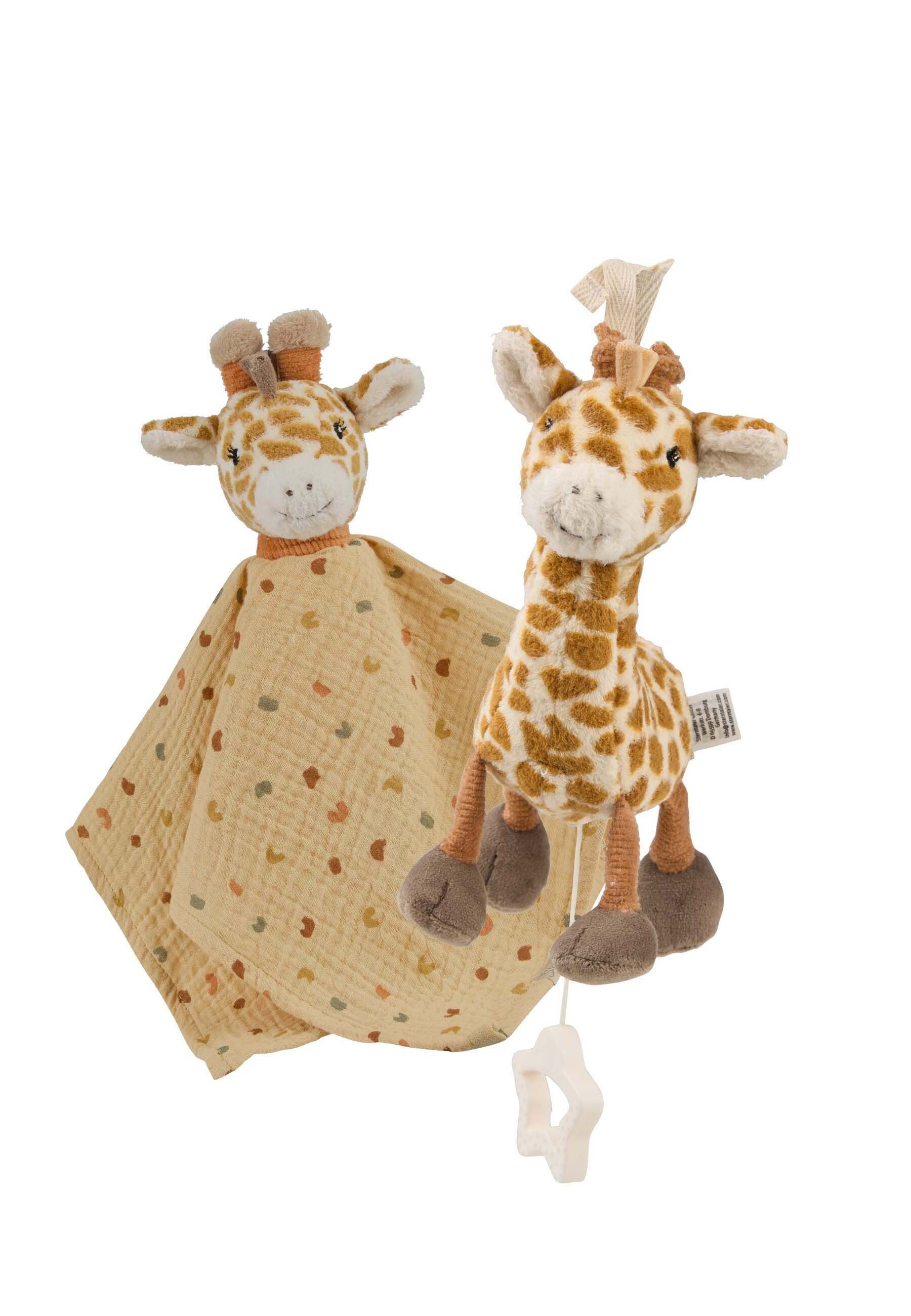 Sterntaler® Kuscheltier Multipack Spielwaren GIRAFFE Kaya (Spar-Set, 2-St., Set bestehend aus kleiner Spieluhr und Musselin-Schmusetuch), Set bestehend aus kleiner Spieluhr und Musselin-Schmusetuch.