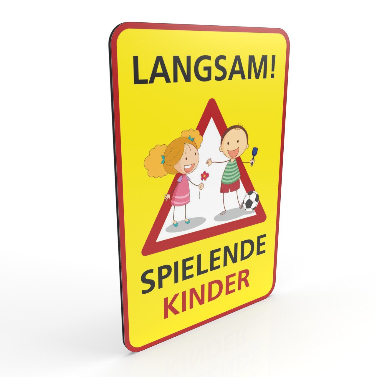 SafetyMarking Hinweisschild Hinweisschild für Gewerbe und Privat - LANGSAM ! - Spielende Kinder