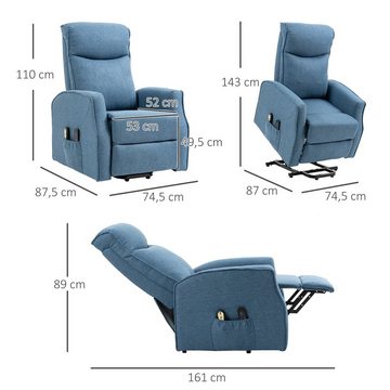 HOMCOM Massagesessel Sessel mit Aufstehhilfe TV Sessel mit Fernbedienung, Liegefunktion (Relaxsessel, 1-St., Fernsehsessel), bis 150 kg belastbar
