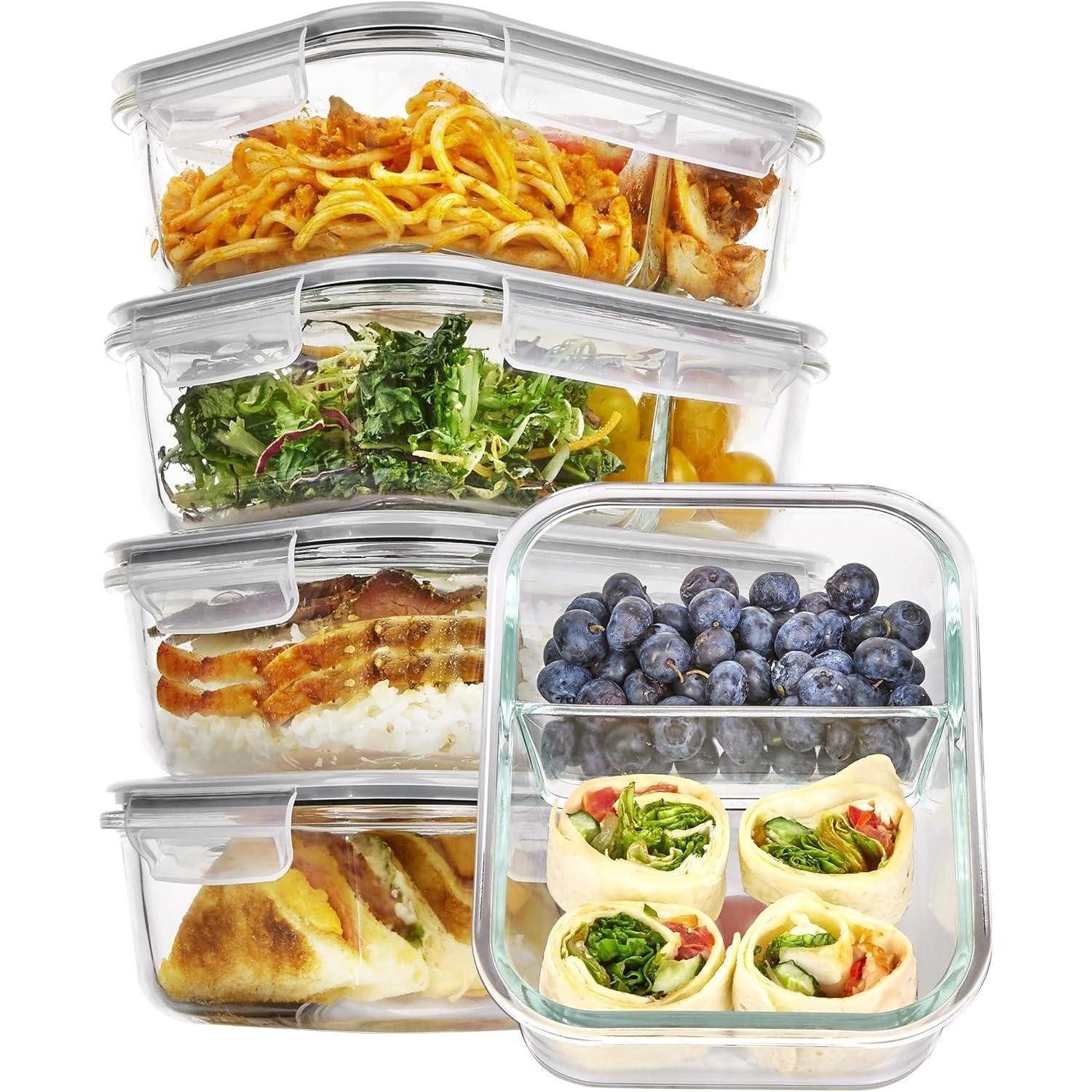 LuxusKollektion Lunchbox 5er Glasbehälter mit Deckel für Mikrowelle, Ofen & Gefrierschrank