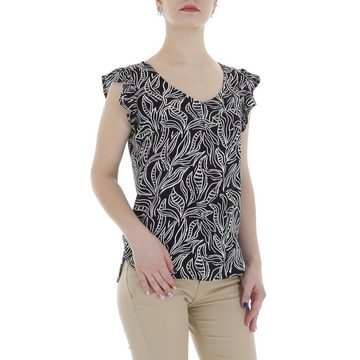 Ital-Design Kurzarmbluse Damen Elegant (85987252) Rüschen Print Top & Shirt in Schwarz