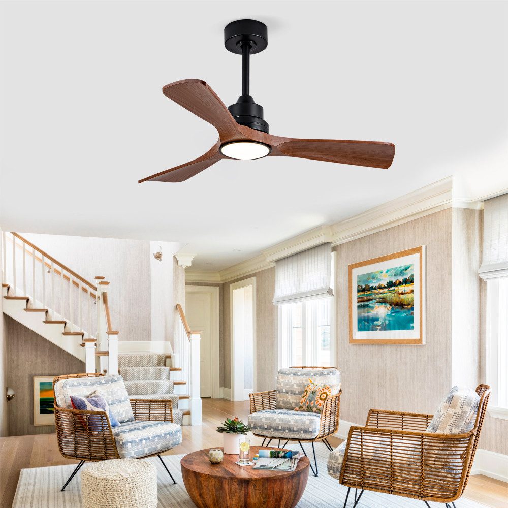 BBWL Deckenventilator 42-Zoll mit LED Licht dimmbar Fernbedienung leiser DC Motor Flügel, Innen- und Außenventilator für Terrasse Schlafzimmer Büro Wohnzimmer