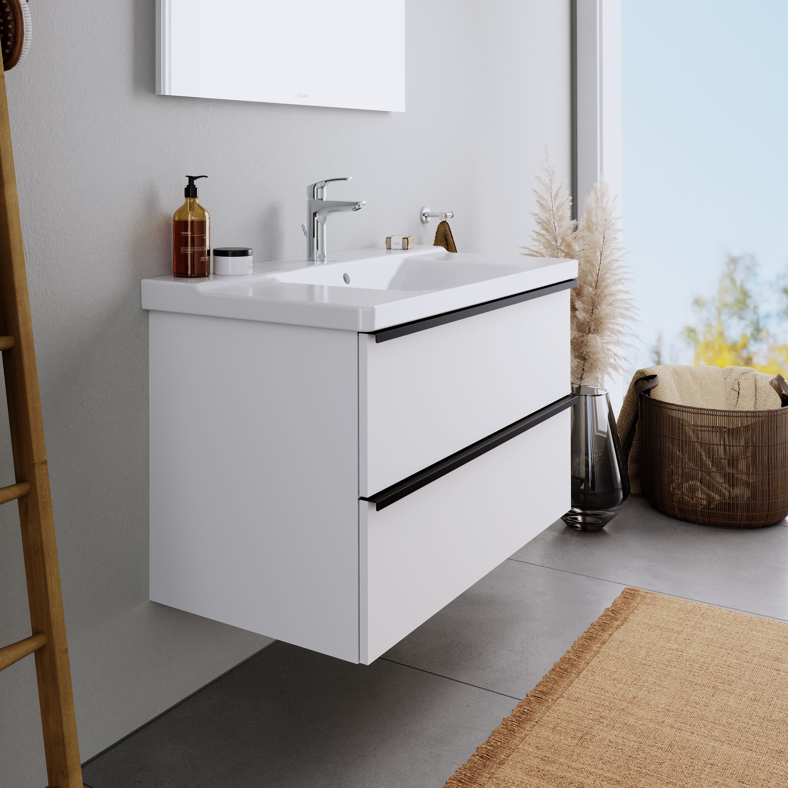 Duravit Badmöbel-Set DuraPoint Weiß matt 100cm, Badmöbel Set Unterschrank Keramik Waschbecken 2 Auszüge
