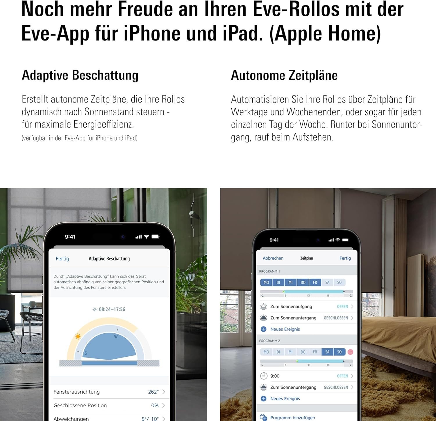 Elektro-Rollo, EVE, verdunkelnd, Wandmontage, Wandmontage, Eve Motionblinds (Matter) - Smartes elektrisches Innen-Rollo