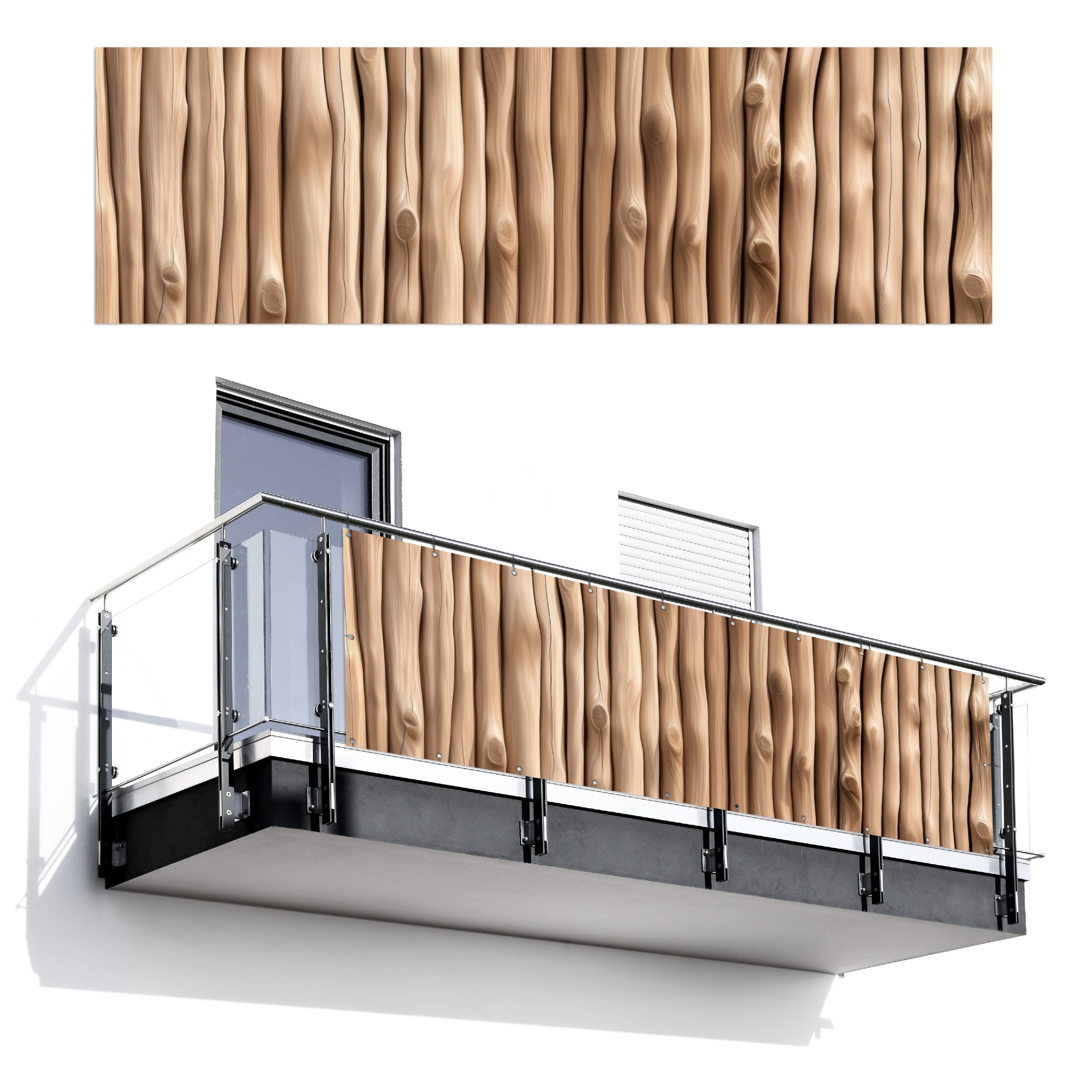 MuchoWow Balkonsichtschutz Holz - Stiel - Hellbraun (1-St) Terrassen-Sichtschutz, Windschutz Balkon Außen, 300x95 cm