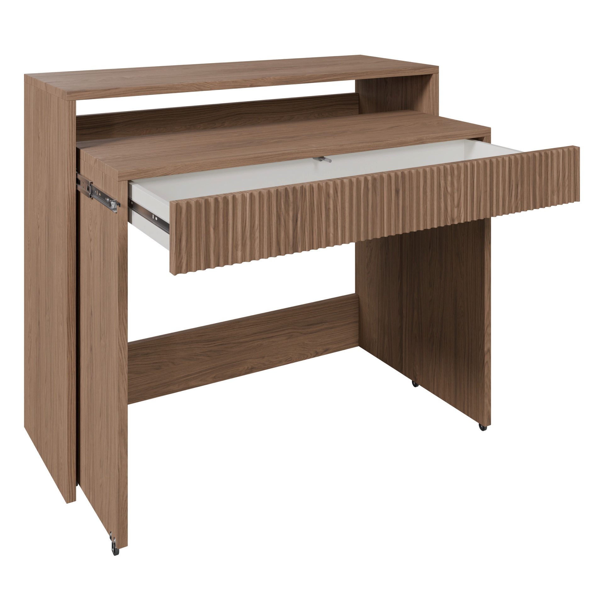 Selsey Schminktisch ZOOM, 2 Schubladen, Wiener Geflecht Optik, Lamellen Eiche, Metallgestell
