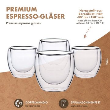 Panteer Espressoglas 4er Set, Borosilikatglas, Doppelwandig, 70ml, für den perfekten Espresso Genuss