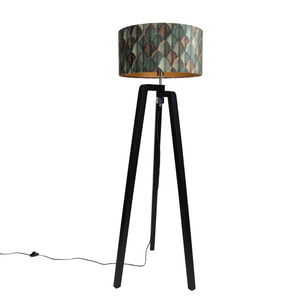 Qazqa Stehlampe Puros, ohne Leuchtmittel, Kaltweiß, QAZQA Stehlampe, e27, Schwarz, Holz, country-rustic