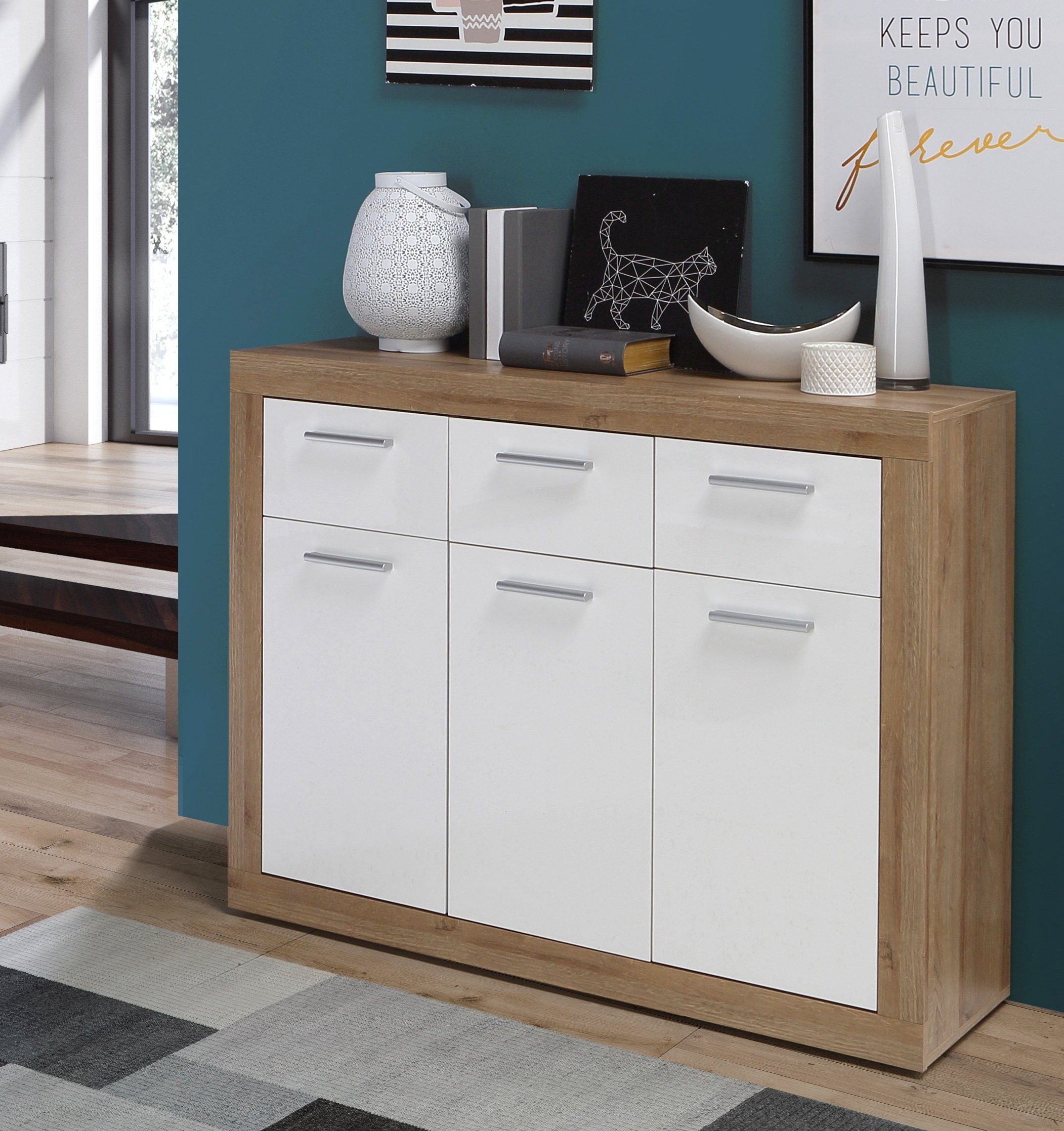 Newroom Kommode Lokki, Kommode Riviera Eiche Modern Sideboard Highboard