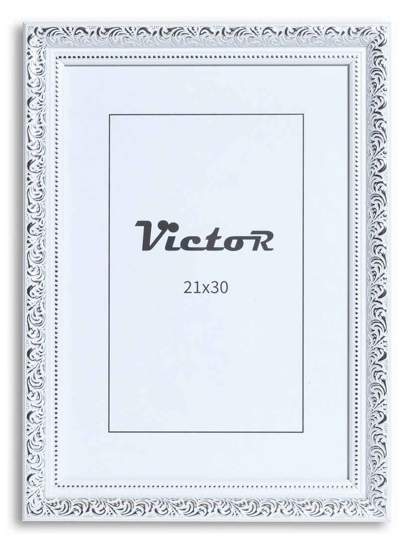 Victor (Zenith) Bilderrahmen Bilderrahmen \"Rubens\" - Farbe: Weiß Silber - Größe: 21 x 30 cm, Bilderrahmen 21x30 cm Weiß Silber A4, Bilderrahmen Barock, Antik