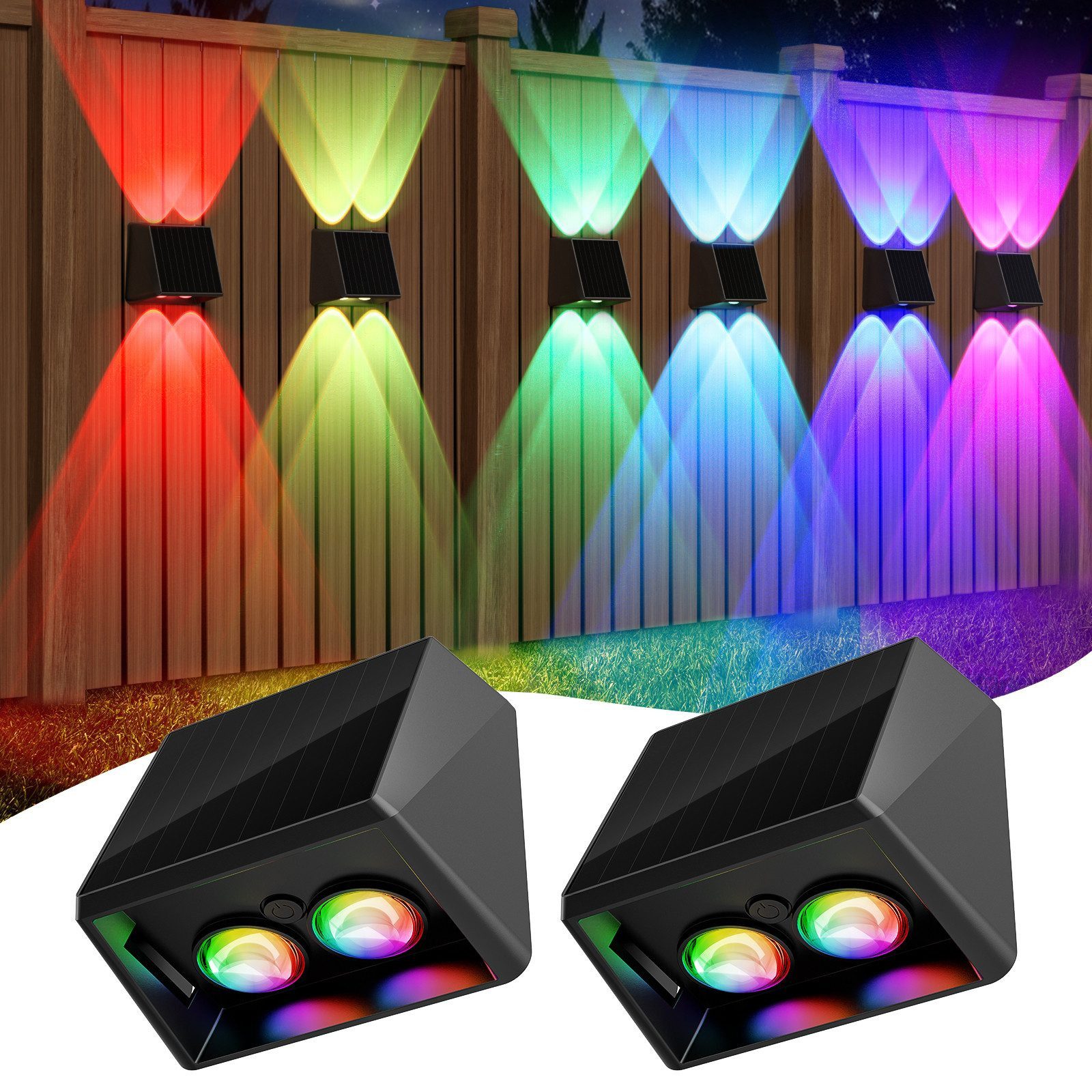 Quntis LED Solarleuchte 2/4/8 Stück Solarleuchte Warmweiß/Bunt, Gartenleuchten für außen, Außenbeleuchtung, LED wechselbar, RGBW /Warmweiß, Kaltweiß, Neutralweiß, Solar Wandleuchte mit 13 Beleuchtungsmodi – Oben und Unten beleuchtet