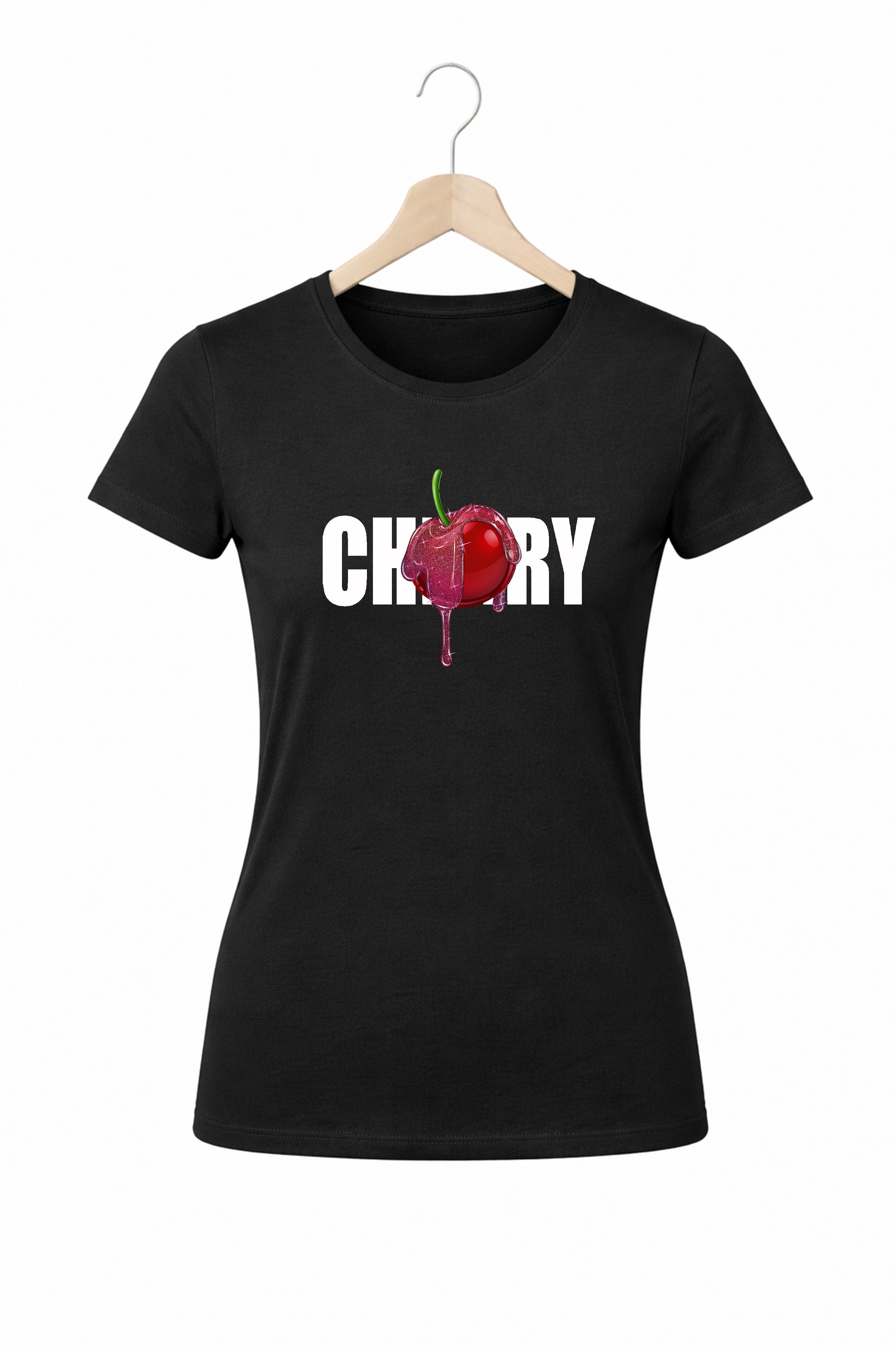 Banco T-Shirt Damen Cherry Drip Moderner Print Baumwolle Slim Fit Rundhals (Einzelartikel) Damen T-Shirt Cherry Print Baumwolle Rundhals Slim Fit Kurzarm – Bild 4 von 5
