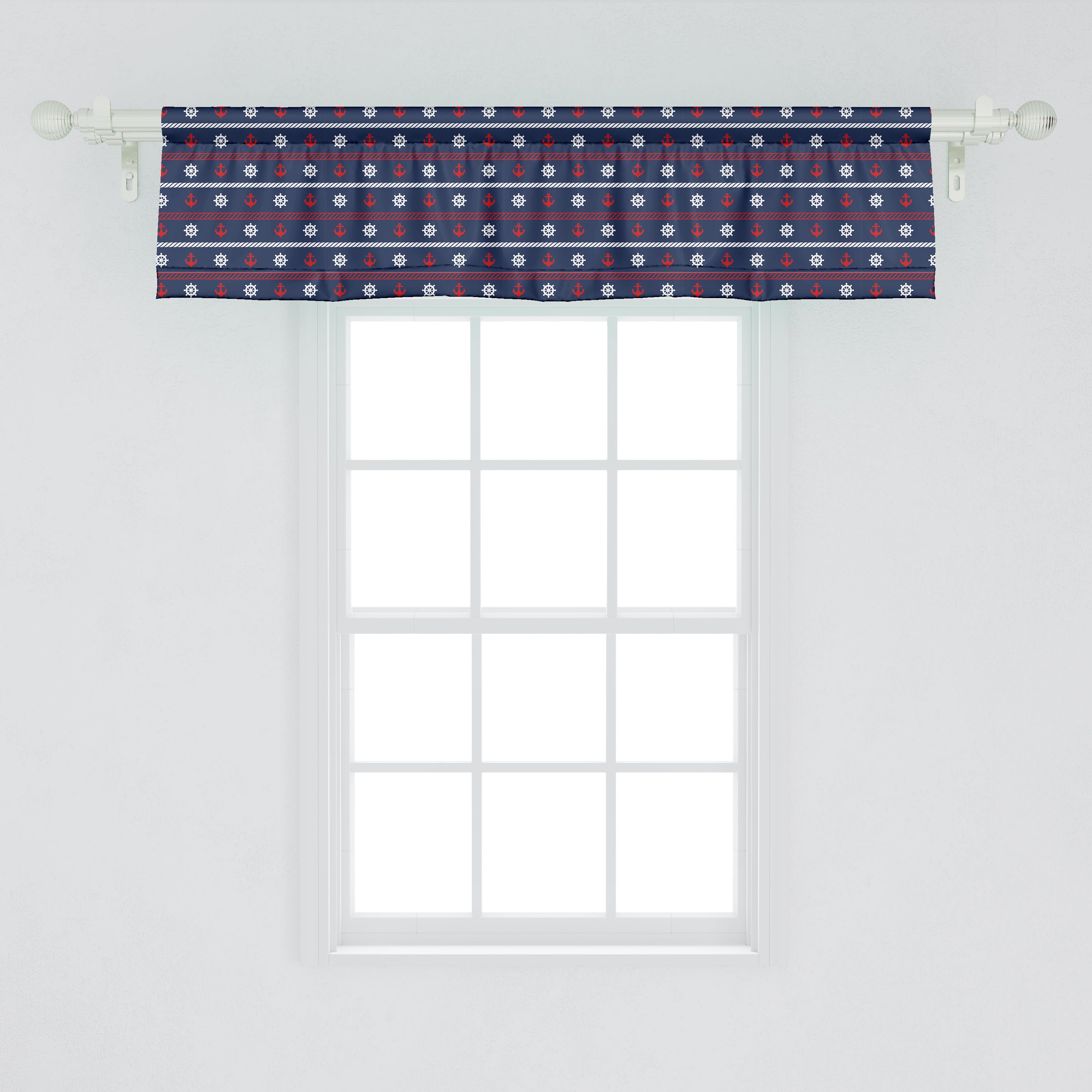 Küche blau Navy Vorhang Stangentasche, für Schlafzimmer Scheibengardine Abakuhaus, Dekor Volant Borders mit Microfaser, Nautical