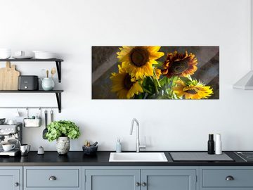 Pixxprint Glasbild Sonnenblumen in edler Vase, Sonnenblumen in edler Vase (1 St), Glasbild aus Echtglas, inkl. Aufhängungen und Abstandshalter